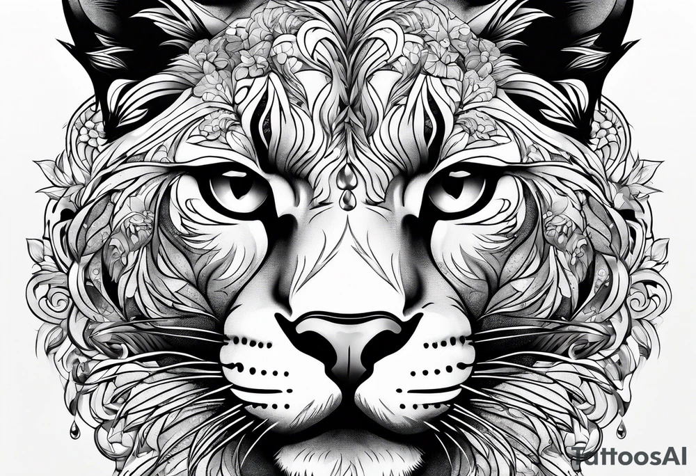mountain lion face, teeth showing tattoo idea