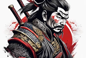 Samurai face in left chest scary tattoo idea