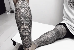 full Leg sleeve tattoo. im from punjab and value equality, social justice, service to humanity, and tolerance for other religions tattoo idea