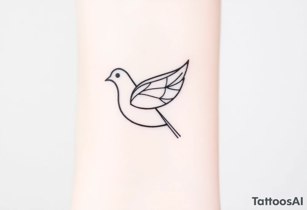 A minimalistic outline of a collared dove, with geometric lines forming its shape in muted gray and white, offering a clean and modern look tattoo idea