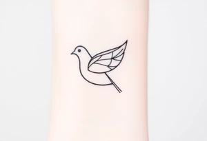 A minimalistic outline of a collared dove, with geometric lines forming its shape in muted gray and white, offering a clean and modern look tattoo idea