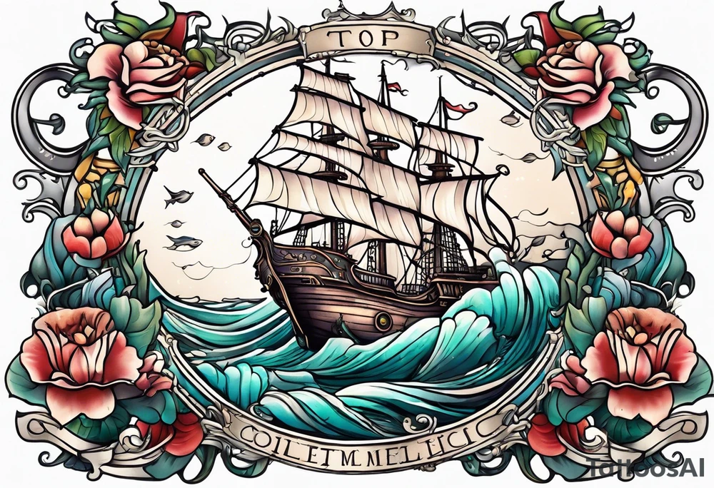 mermaid with galleon ship tattoo idea