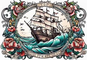 mermaid with galleon ship tattoo idea