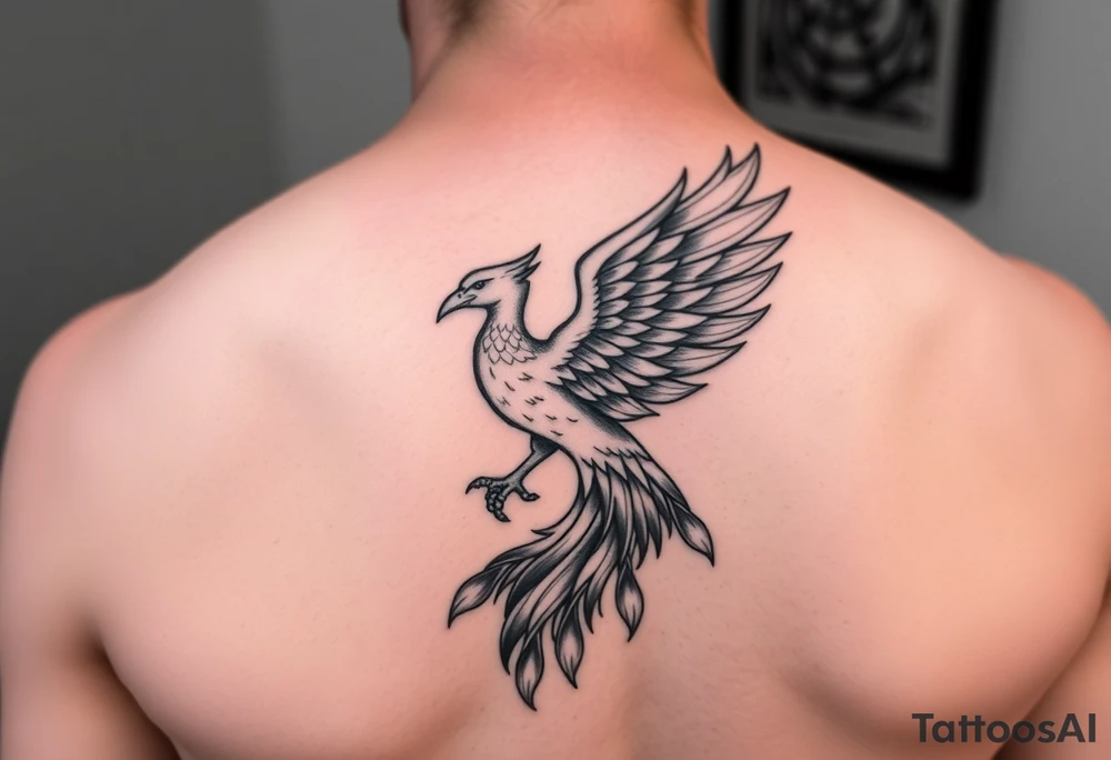 magnificent phoenix rising from golden flames with trailing embers tattoo idea