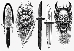 Knife with Japanese demon coming out of the blade tattoo idea