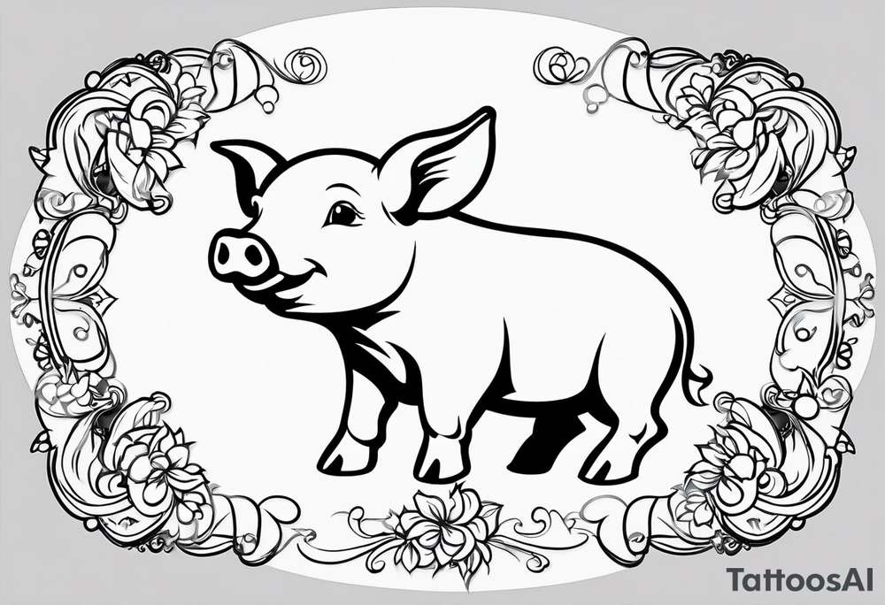 very cute happy piglet.
outline only.
black and white only.
only show the piglet. no extra lines or decoration.
no black shading.
dont make the ears too big.
draw only with very thin lines (1px)

should look like a tattoo that will only take 15 minutes to draw tattoo idea