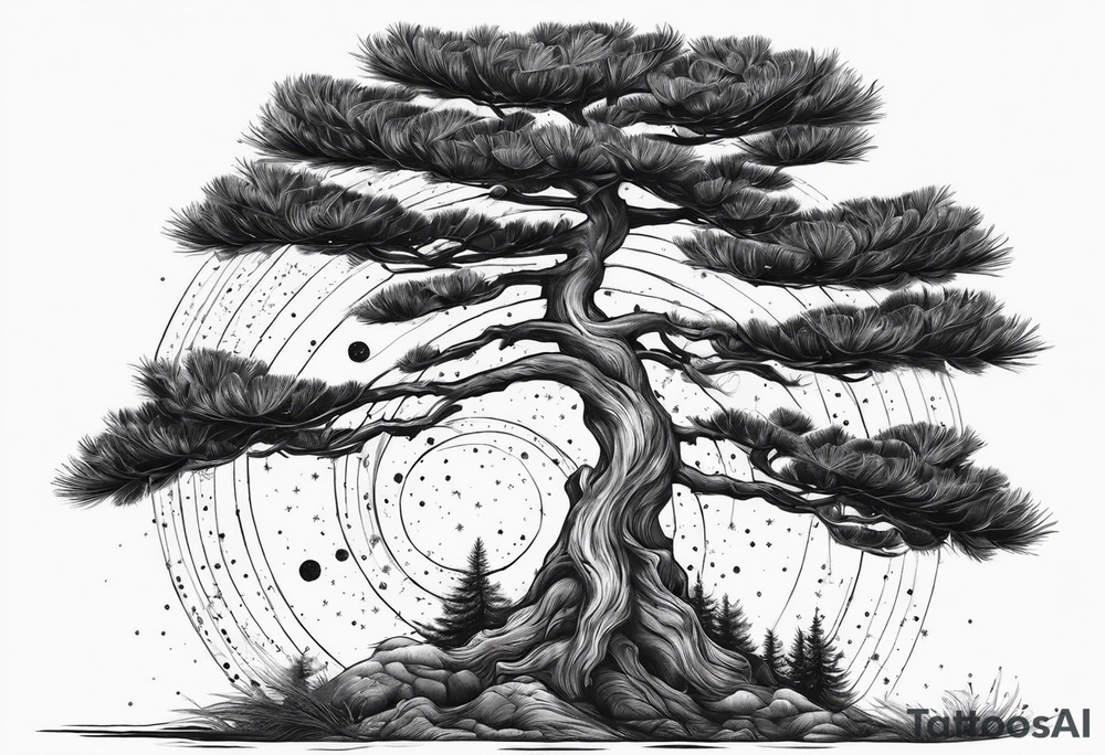 A pine tree in front of the constellation of Aquarius. No other stars should be used tattoo idea