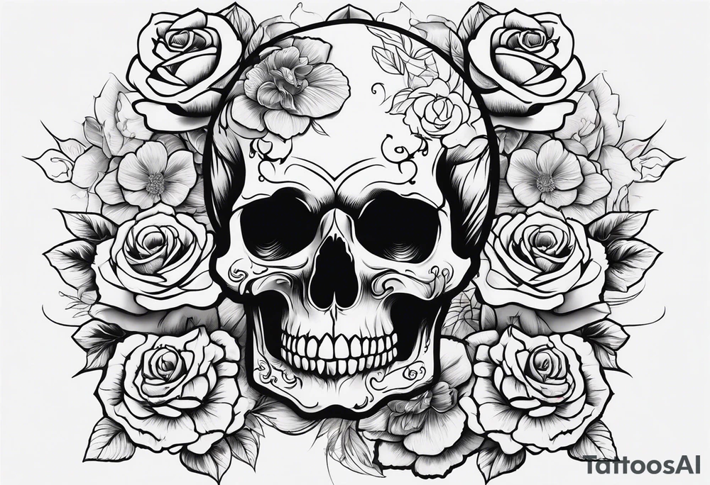 skull and roses tattoo idea