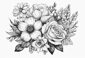 Bouquet of birth flowers tattoo idea