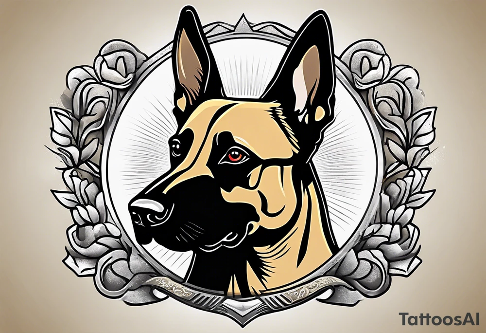 Belgian Malinois dog   Front facing with a badge tattoo idea