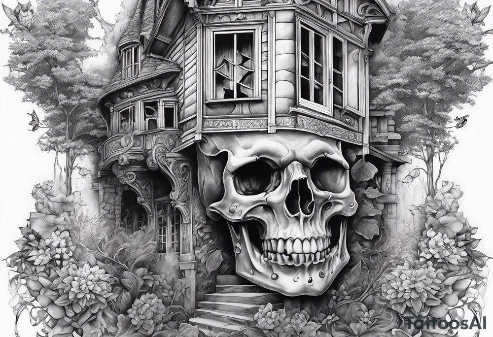 fool sleeve, abandoned old gotic house, broken sword tattoo idea