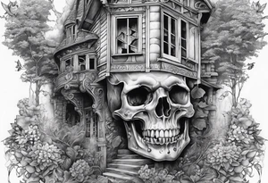 fool sleeve, abandoned old gotic house, broken sword tattoo idea