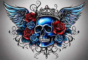 Tattoo for a bride and a groom. Wedding theme was "Even in Death". Wedding date was 4/14/2024. Colors were black and dark purple, blue, red. tattoo idea