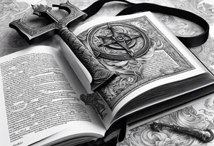 An opened bible with a battle Axe tattoo idea