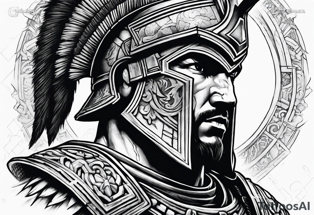 Spartan solider with Ancient ruins all around tattoo idea