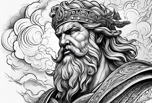 The god Zeus is a thunderer with lightning in the clouds tattoo idea