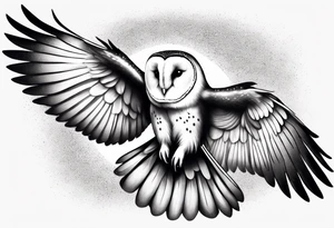 Barn Owl with wings open reaching out to catch food tattoo idea