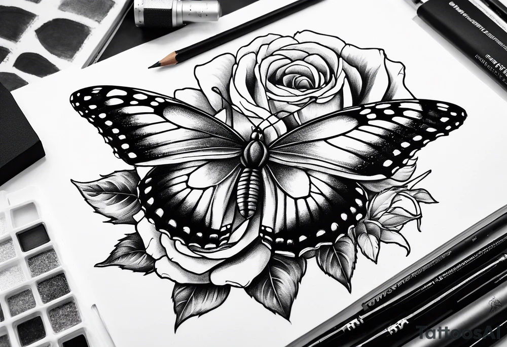 Butterfly, sunflower, camera, book, flower rose tattoo idea