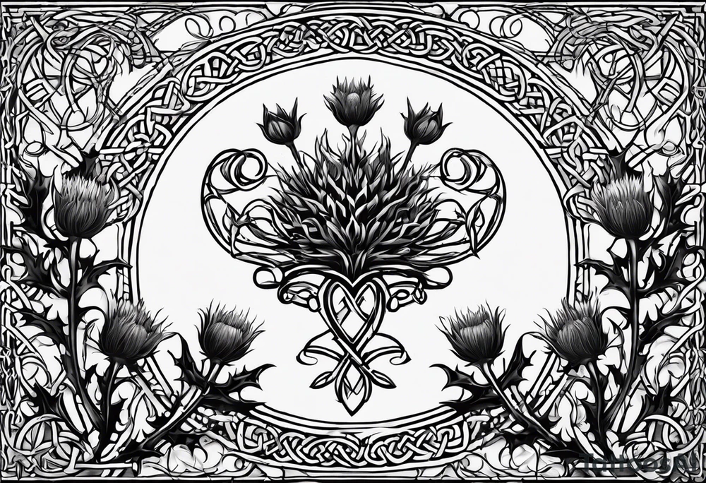 three thistles, Celtic knots, and the words "always remember there is nothing worth sharing like the love that let us share our names" tattoo idea