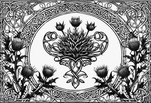 three thistles, Celtic knots, and the words "always remember there is nothing worth sharing like the love that let us share our names" tattoo idea