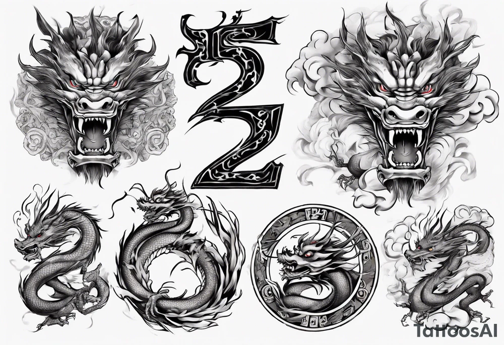 Number 24 with a Chinese dragon around it tattoo idea