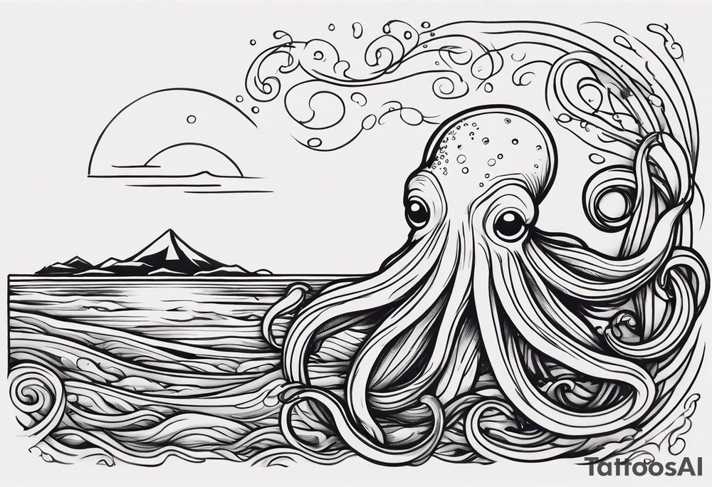 Octopus in sea view upper arm full sleeve tattoo idea