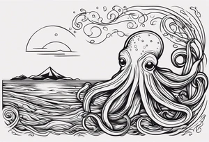 Octopus in sea view upper arm full sleeve tattoo idea