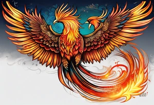 russian firebird phoenix in-flight with very long fancy tail "Isaiah 43: 18-19" tattoo idea