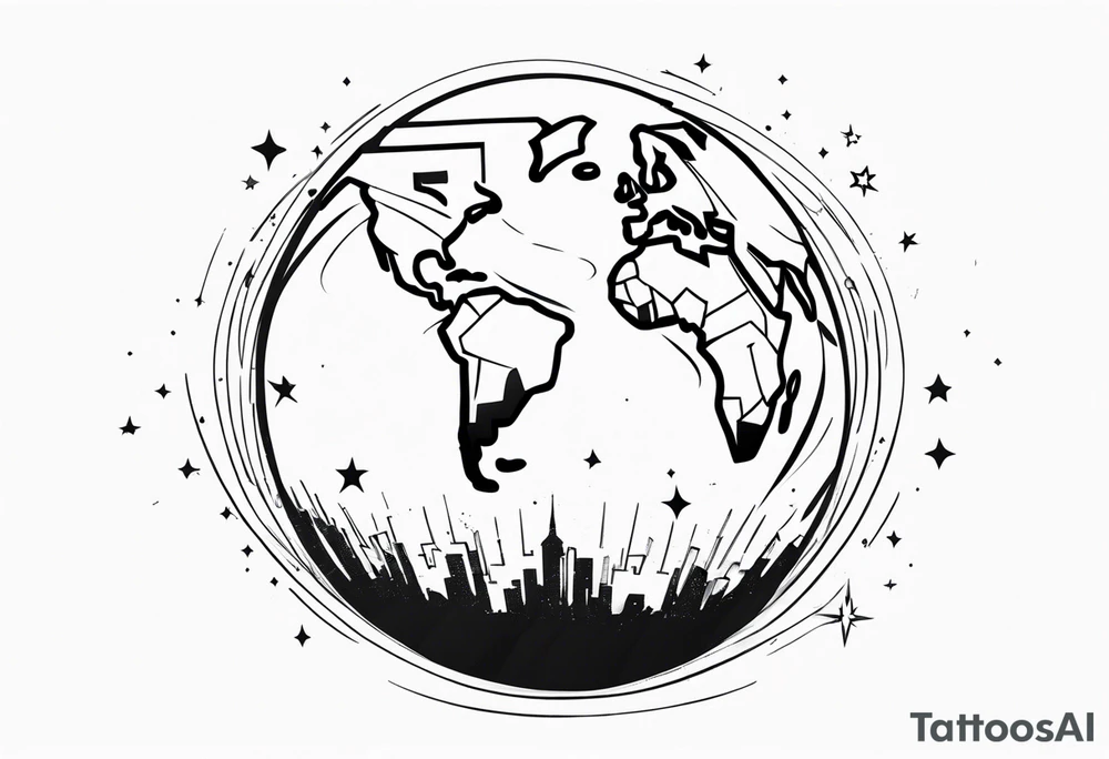 sphere exploding with world map tattoo idea