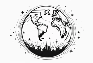 sphere exploding with world map tattoo idea