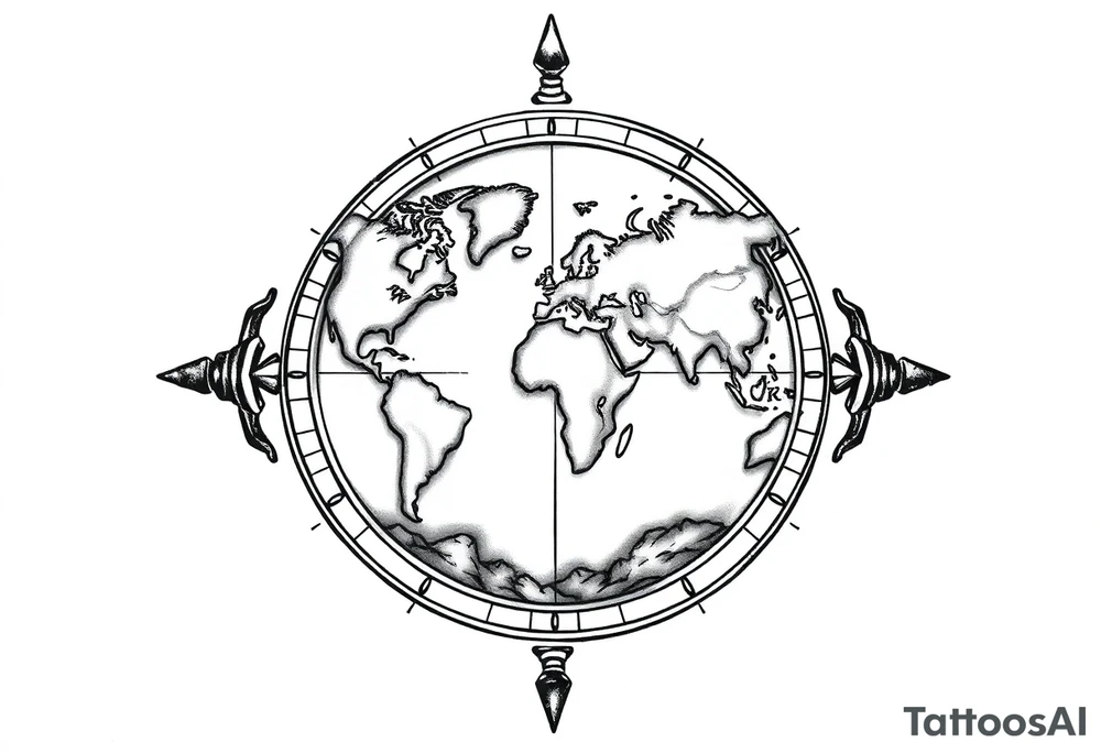 compass with world map tattoo idea