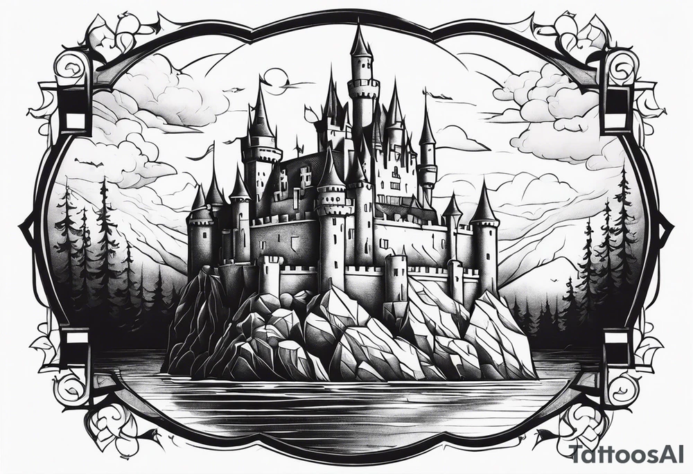 a castle floating in the crystal tattoo idea