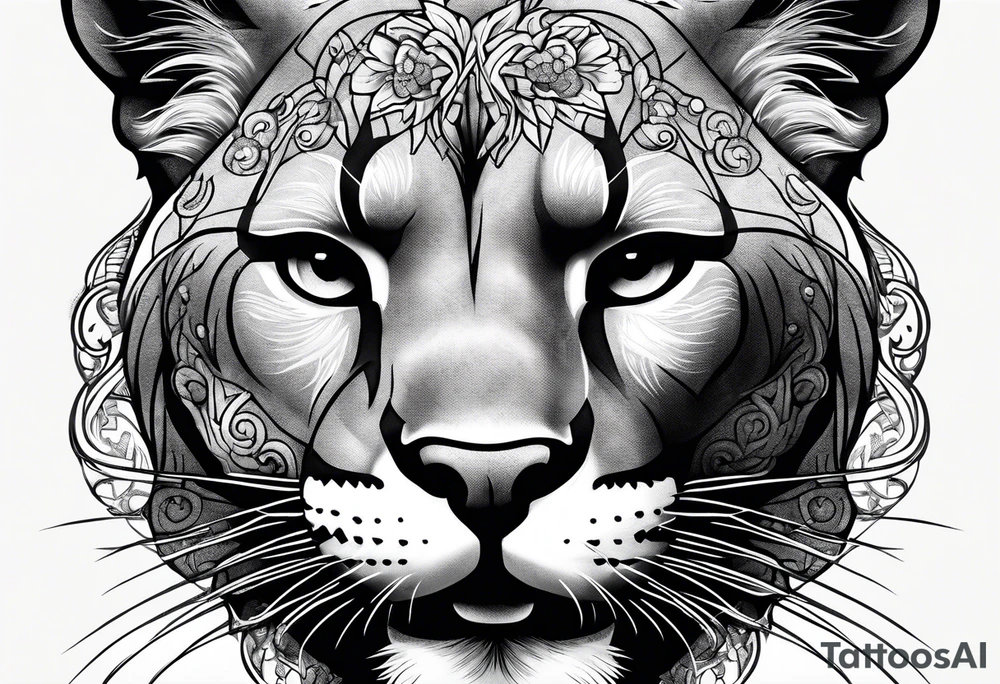mountain lion face, teeth showing tattoo idea