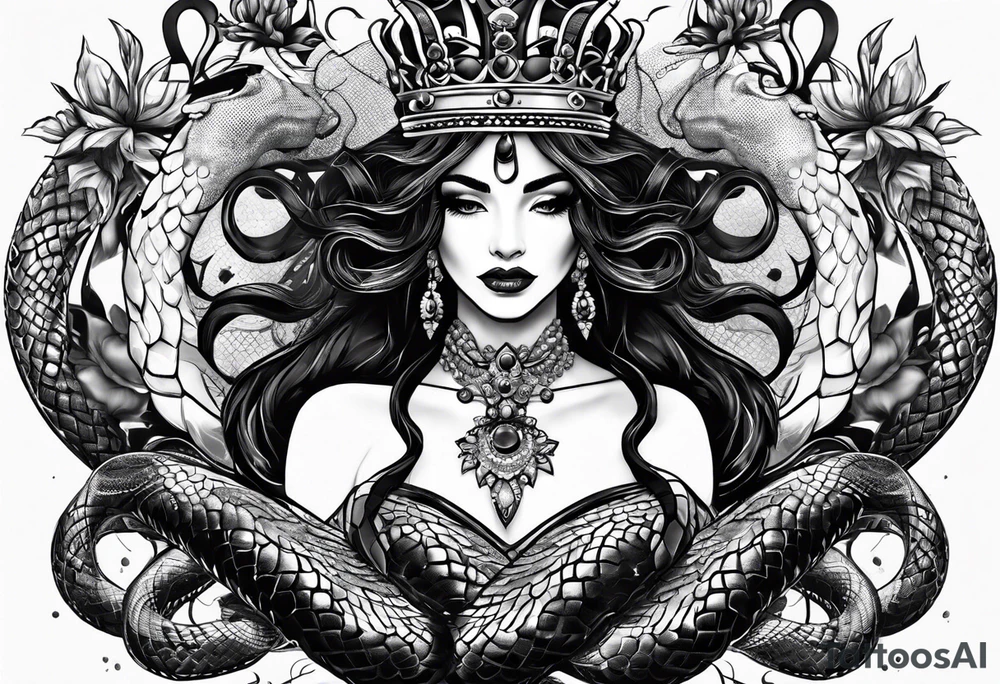 queens crown transforms into snakes tattoo idea