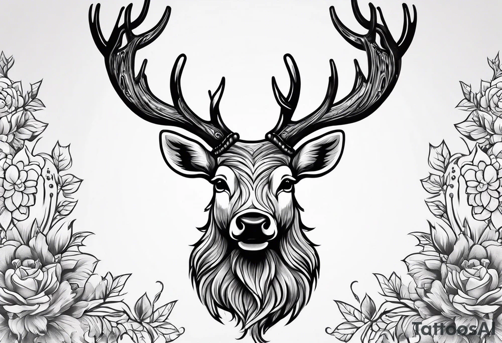 back tattoo of a front view reindeer with half the face as a skull tattoo idea