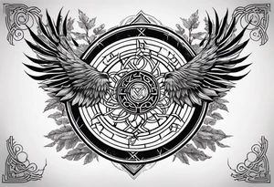 Viking Vegvisir with phoenix wings around it, Viking Valknut, tree of life with roots tattoo idea