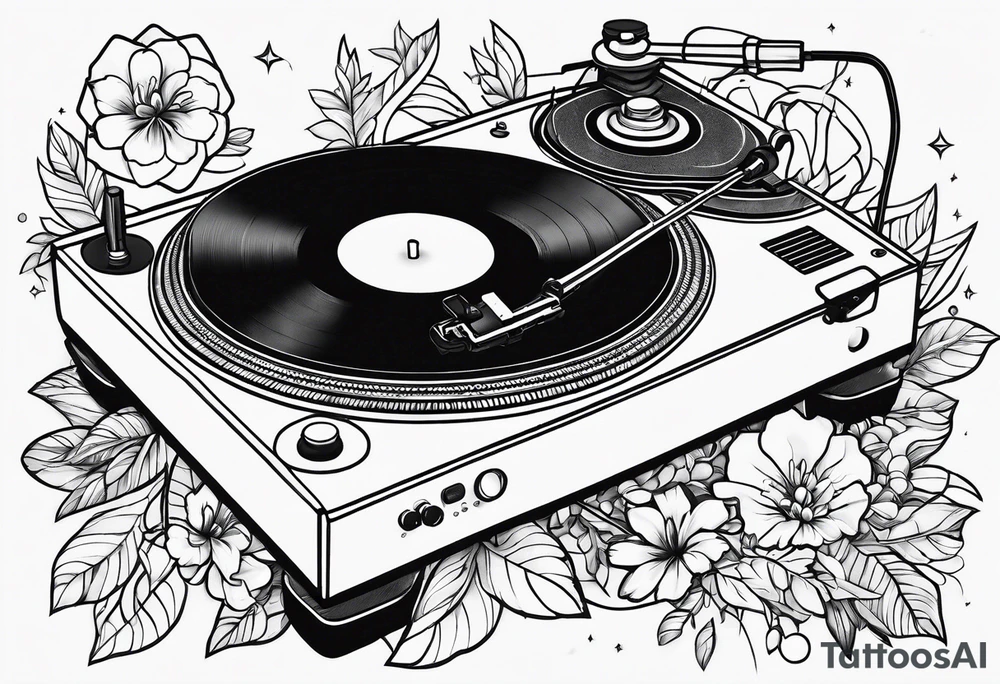 A recordplayer fineline minimalistic in one line 2D tattoo idea