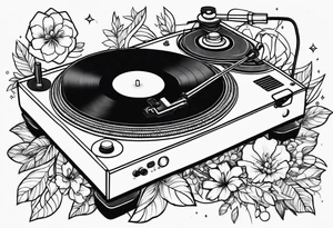 A recordplayer fineline minimalistic in one line 2D tattoo idea