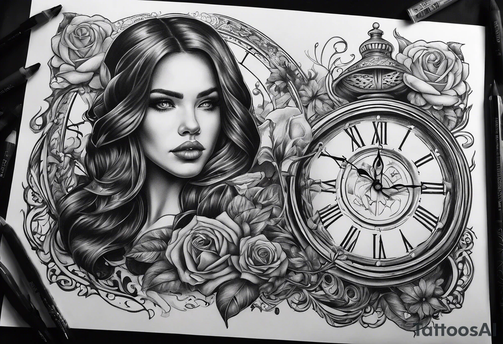 marcus auralieus with hourglass clock, death, love, fate, life tattoo idea