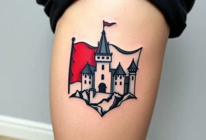 A typical Czech flag waving behind a medieval castle tattoo idea