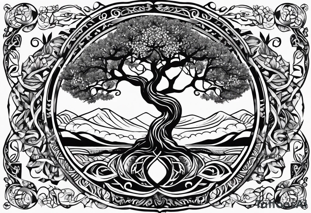 Nordic tree of life made of two seperate trees twisting together tattoo idea