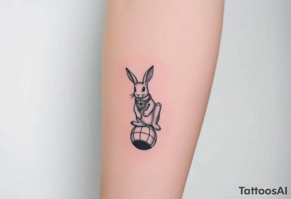 Rabbit with compass jumping down the rabbit hole. tattoo idea