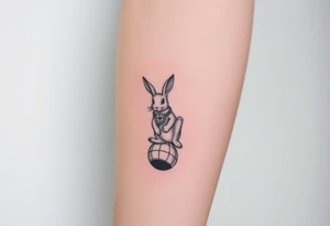 Rabbit with compass jumping down the rabbit hole. tattoo idea