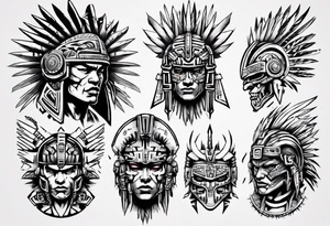 cyberpunk aztec warrior fighting tattoo idea