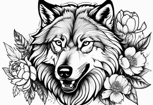 Fighting wolf with peony tattoo idea