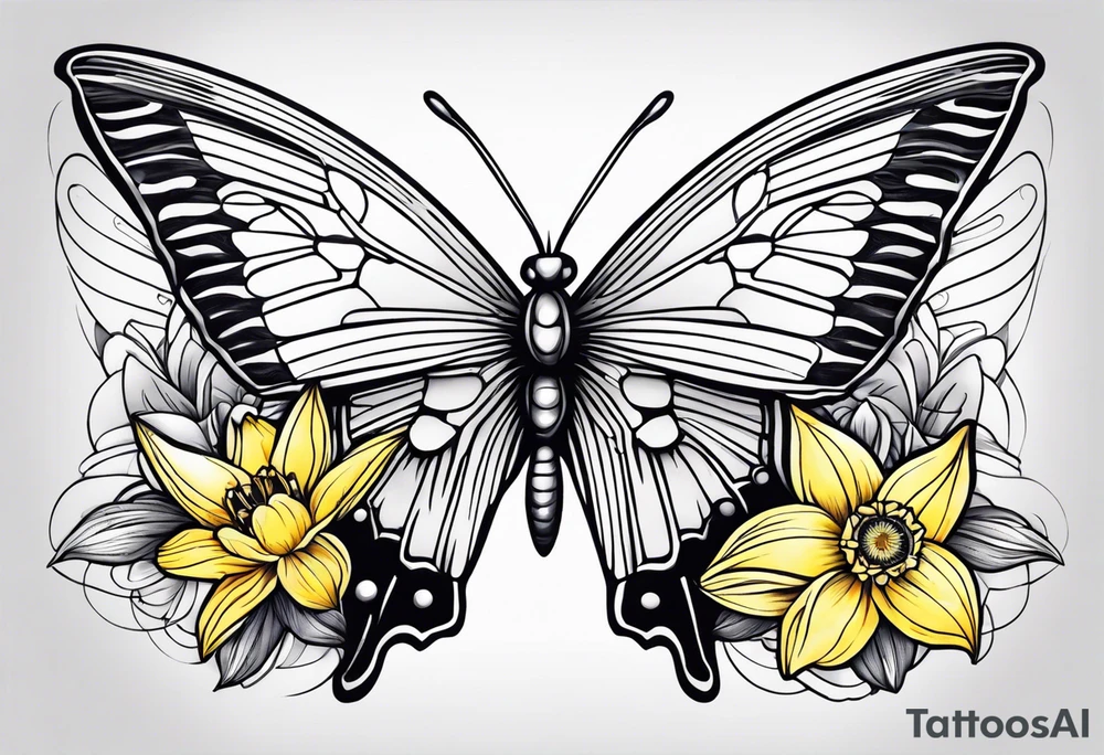 Butterfly, star and daffodils, aster flower tattoo idea