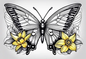 Butterfly, star and daffodils, aster flower tattoo idea