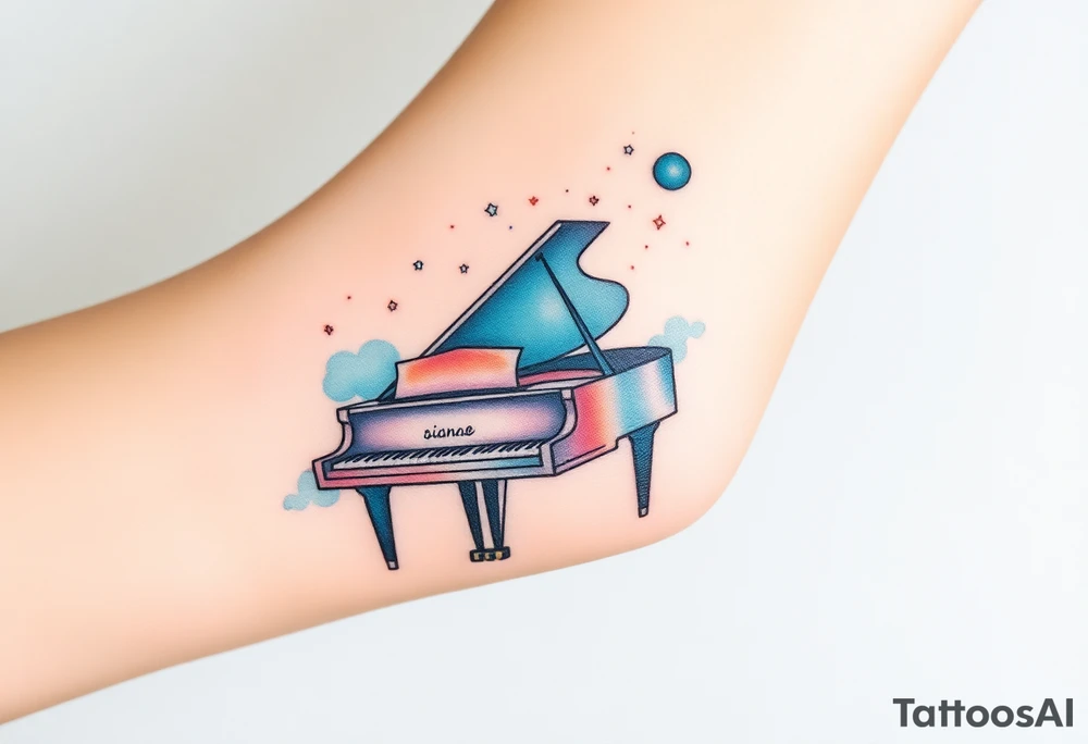 dreamy grand piano under the stars tattoo idea