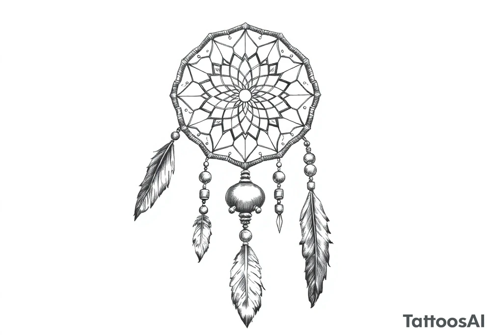 dreamcatcher with feathers and beads, authentic tattoo idea