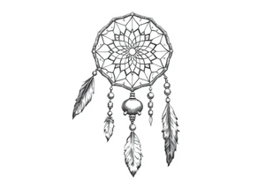 dreamcatcher with feathers and beads, authentic tattoo idea